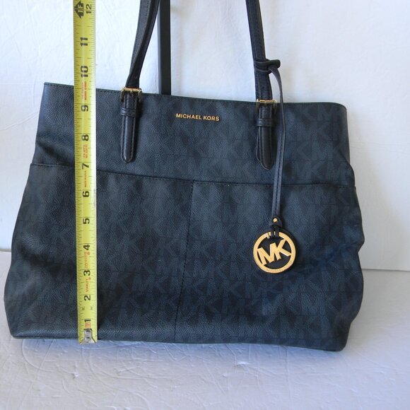MICHAEL KORS JET SET NAVY BLUE DOUBLE POCKET TOTE SHOULDER BAG PURSE MK LOGO - Picture 3 of 9
